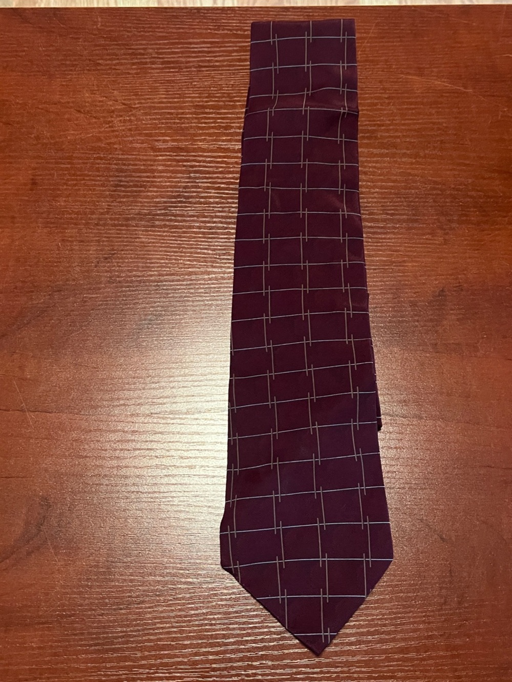 j.ferrar Men's Burgundy Windowpane Silk Tie with Gray Grid made in Italy
